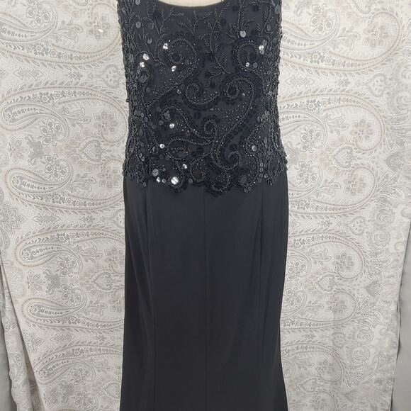 Carmen Marc valvo black beaded sequin silk trumpet gown black Sz 14 wedding - Picture 6 of 13